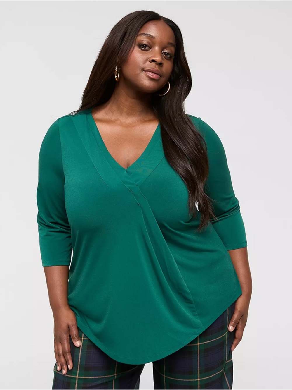 Lane Bryant Emerald Green Surplice V-Neck Long Sleeve Top